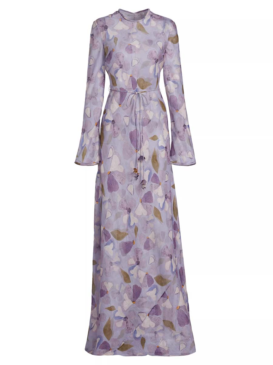 Drawstring Waist Printed Maxi Dress