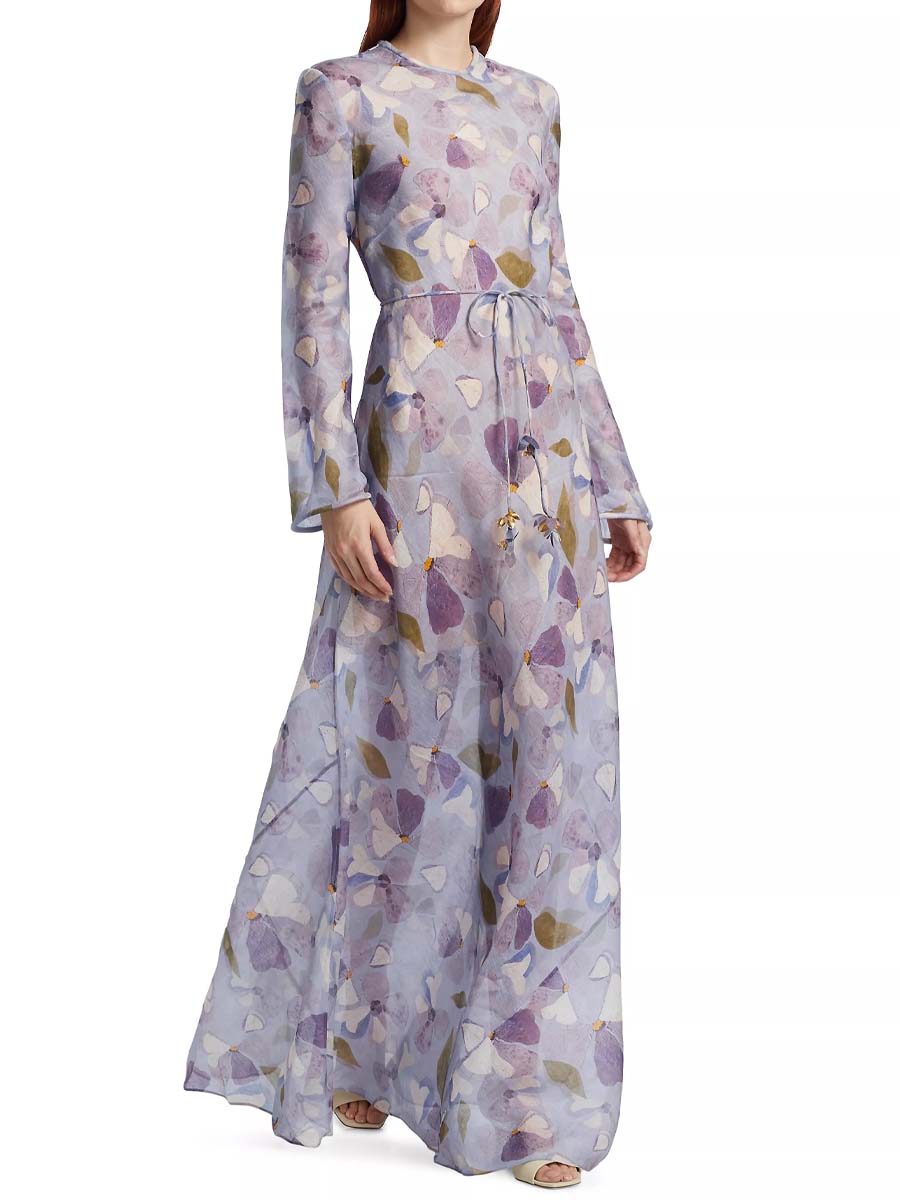 Drawstring Waist Printed Maxi Dress