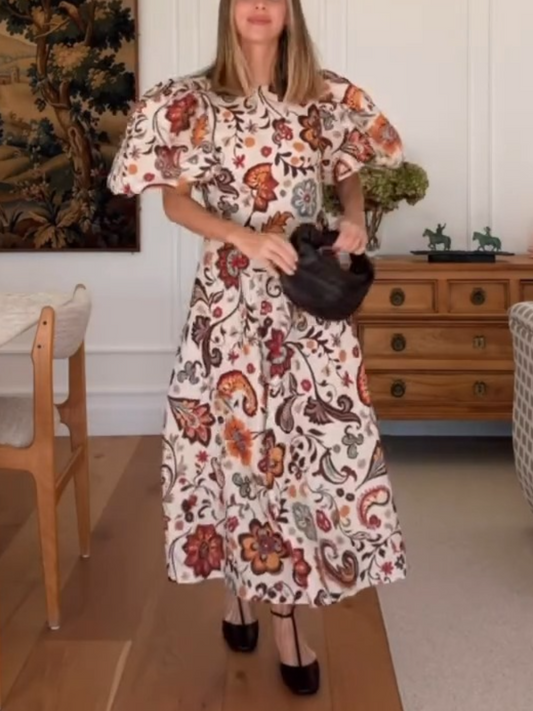 Fashion Printed Puff Sleeve Dress