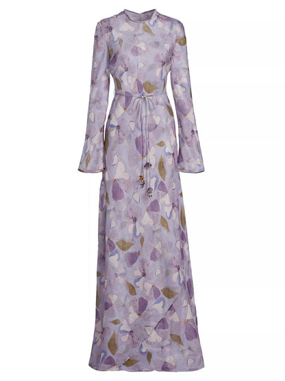 Drawstring Waist  Printed Maxi Dress