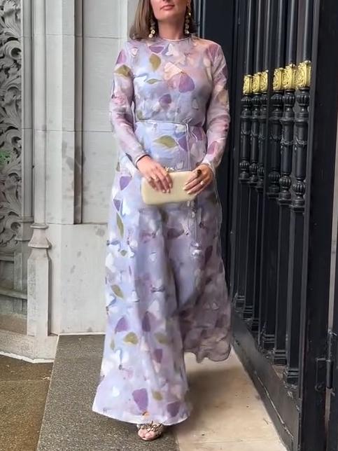 Drawstring Waist  Printed Maxi Dress