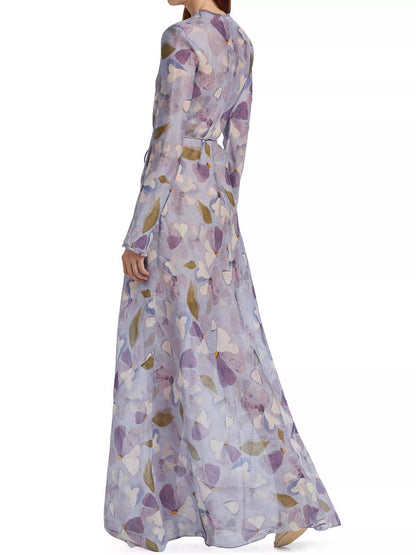 Drawstring Waist  Printed Maxi Dress