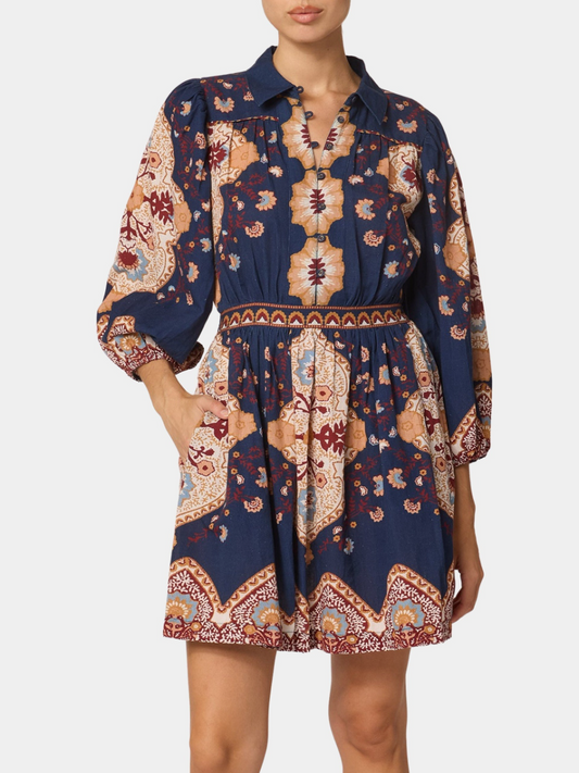 Printed Button Mini Dress