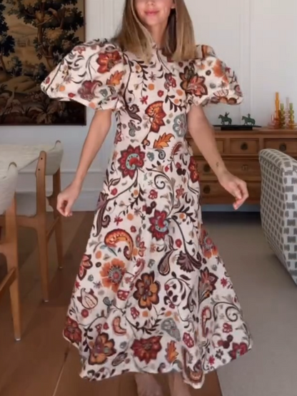 Fashion Printed Puff Sleeve Dress