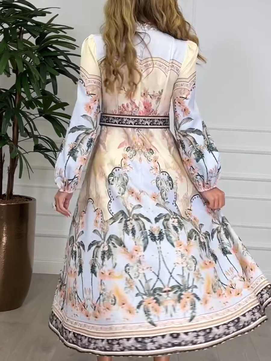 Plant Print Shirt Long Sleeve Dress