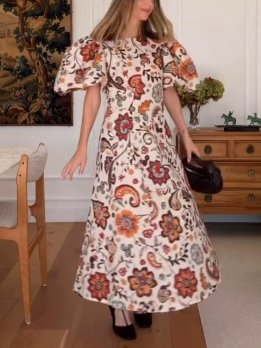 Fashion Printed Puff Sleeve Dress