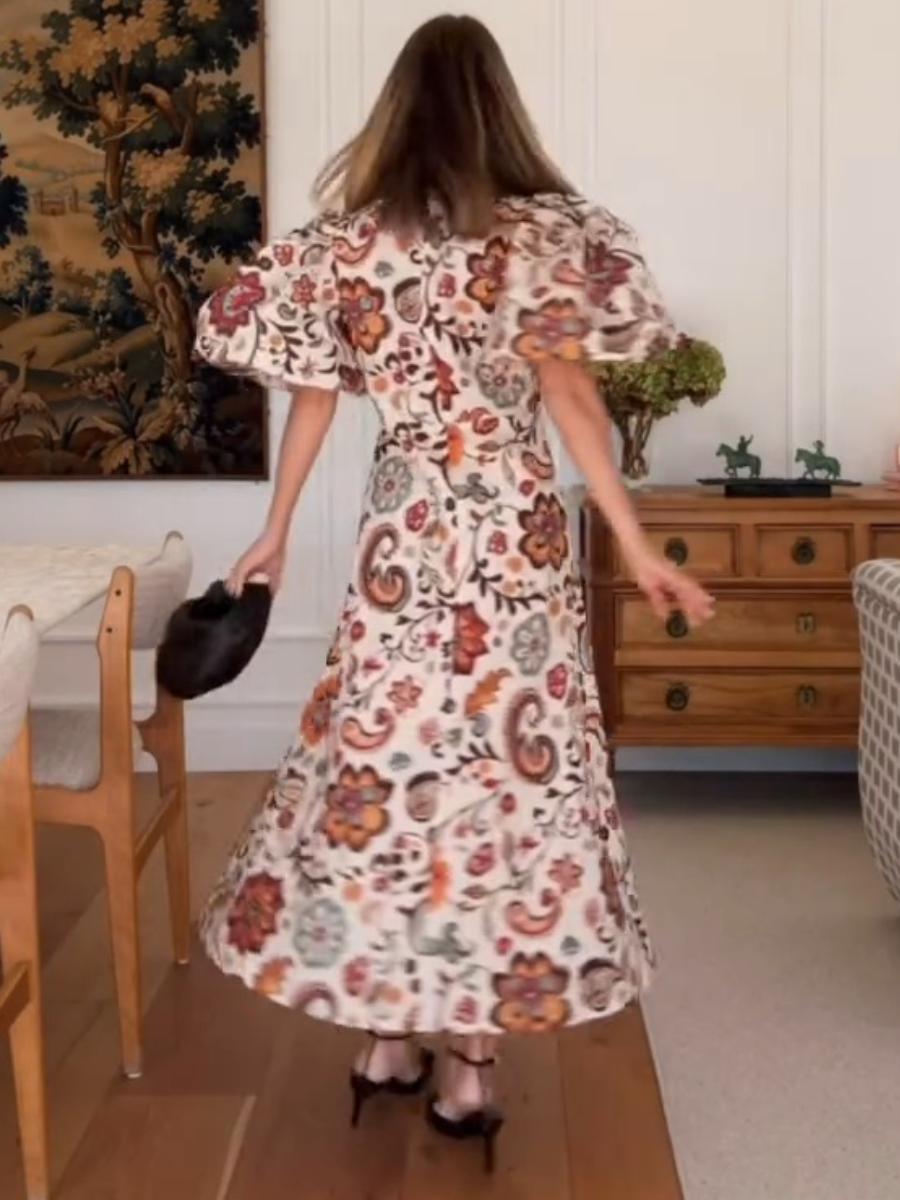 Fashion Printed Puff Sleeve Dress