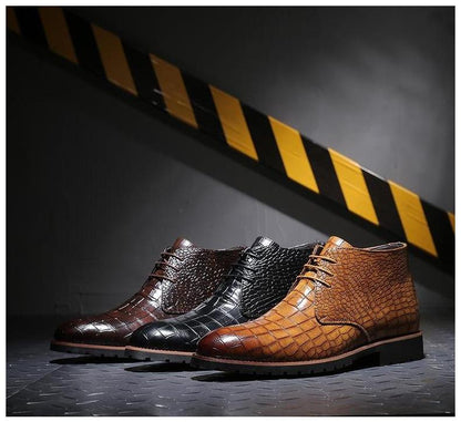 Men's Casual and Comfortable Crocodile-Patterned Formal Boots Casual Boots