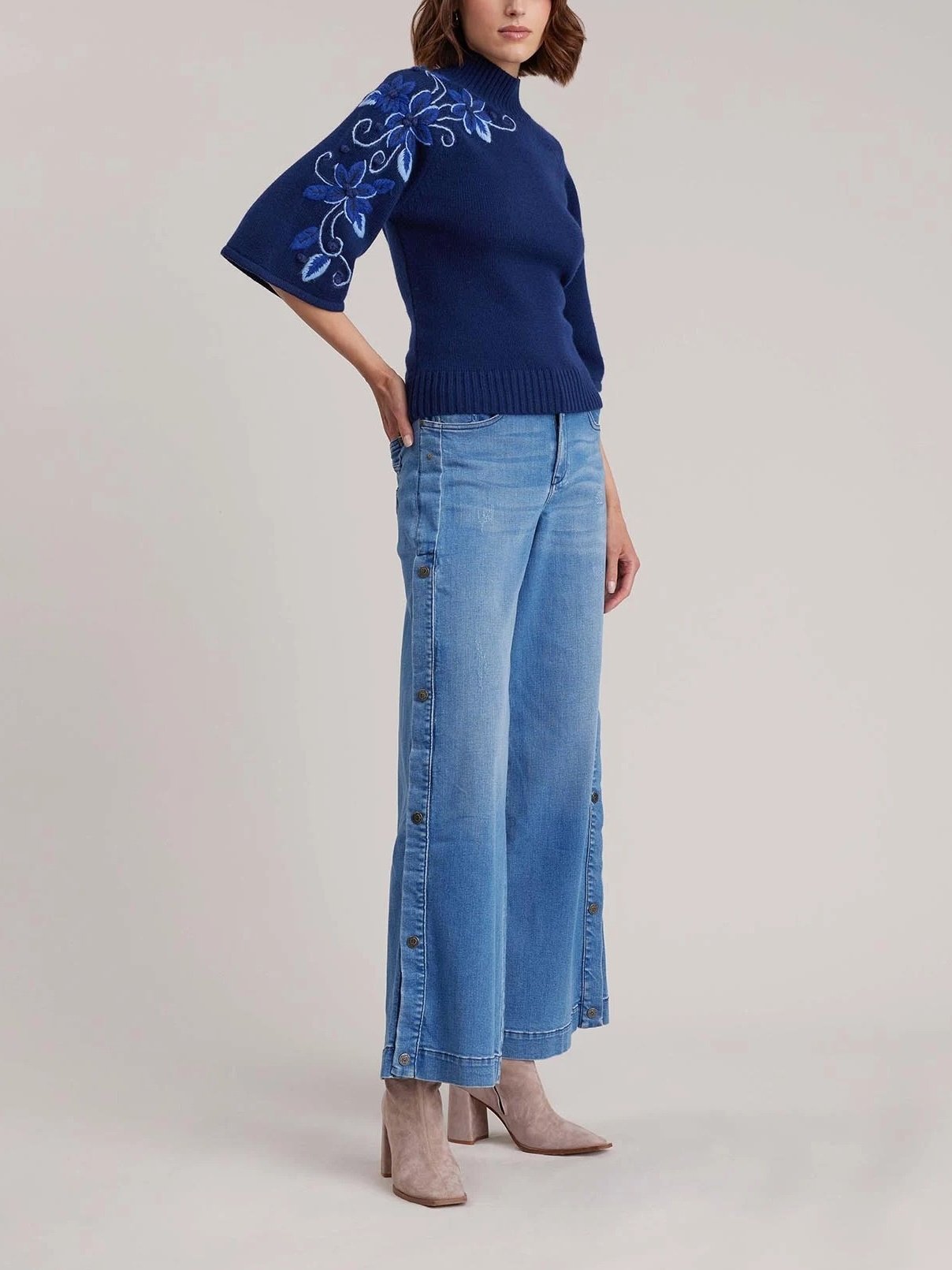 Blue Embroidered Knit Sweater