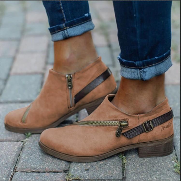 Lässige Retro-Stiefel für Damen mit runder Zehenpartie und niedrigem Absatz und Reißverschluss 