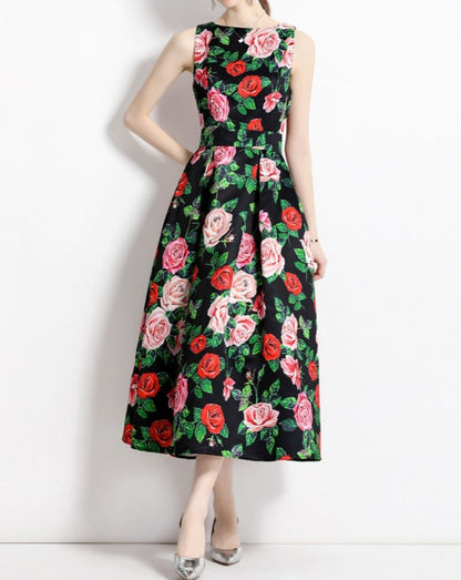 Rotes Kleid mit Blumen-Vintage-Print