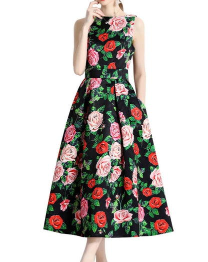 Rotes Kleid mit Blumen-Vintage-Print