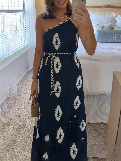 Printed Asymmetric Maxi Dress