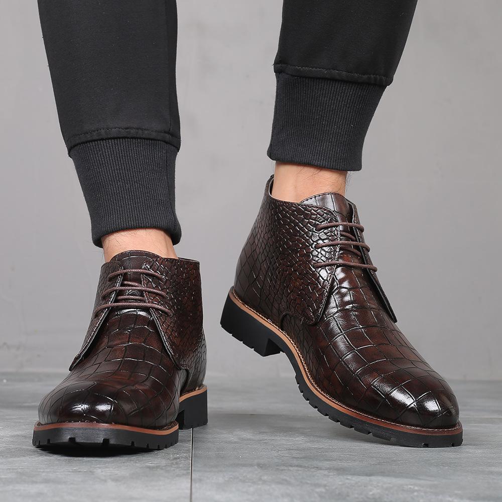 Men's Casual and Comfortable Crocodile-Patterned Formal Boots Casual Boots