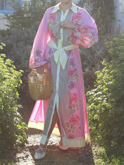 Vestido largo informal con cordones y estampado floral