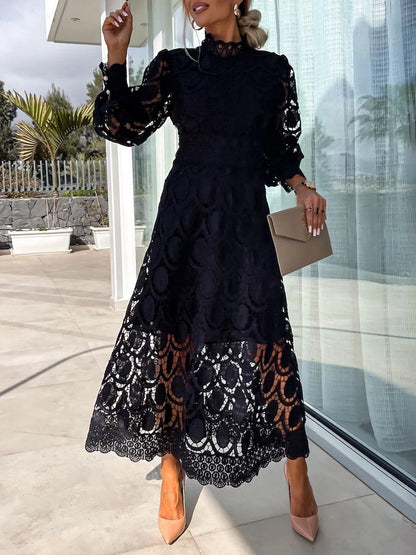 Lace Patchwork See-through Maxi Dress