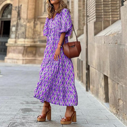 Vestido largo informal holgado con estampado floral 