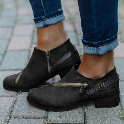 Lässige Retro-Stiefel für Damen mit runder Zehenpartie und niedrigem Absatz und Reißverschluss 