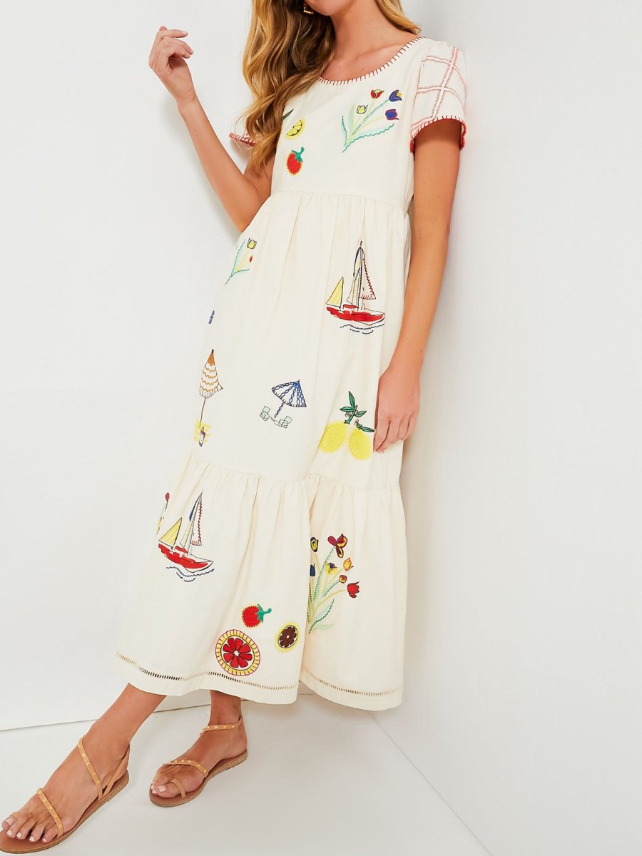 Round Neck Printed Horn Sleeve Dress