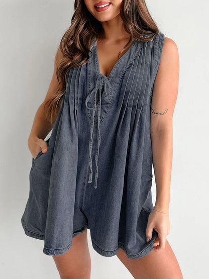 Pintuck Denim Romper