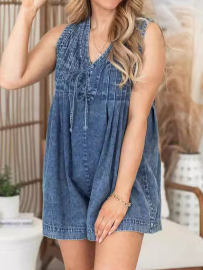 Pintuck Denim Romper