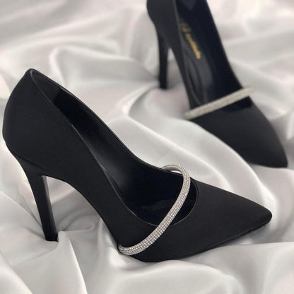 Temperament Diamanten geflochtenen Riemen kleine schwarze High Heels 